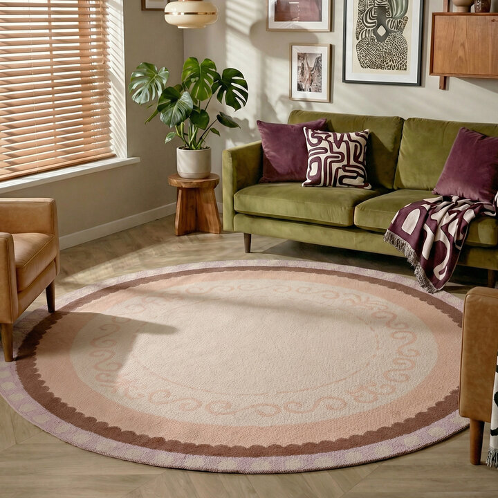 Rond katoenen vloerkleed - Nola Border Beige