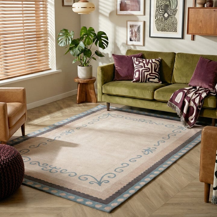 Katoenen vloerkleed - Nola Border Blauw