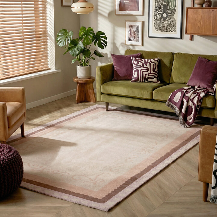 Katoenen vloerkleed - Nola Border Beige