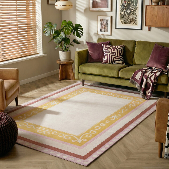 Katoenen vloerkleed - Nola Border Roze