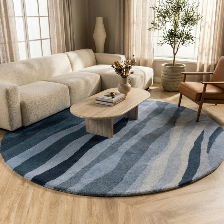 Rond wollen vloerkleed - Liora Blauw