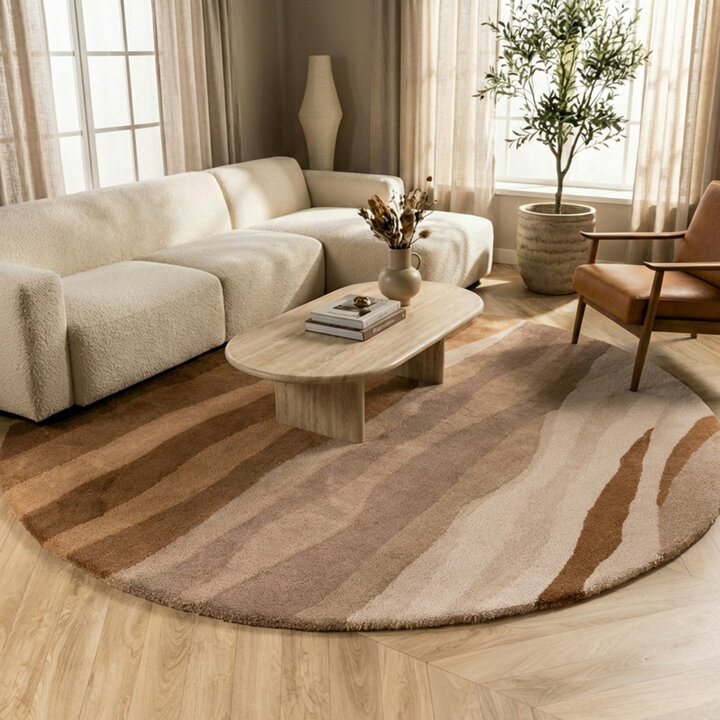 Rond wollen vloerkleed - Liora Bruin