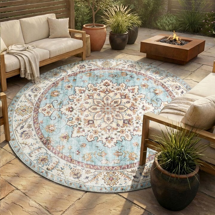 Rond vintage buitenkleed - Santo Medaillon Lichtblauw