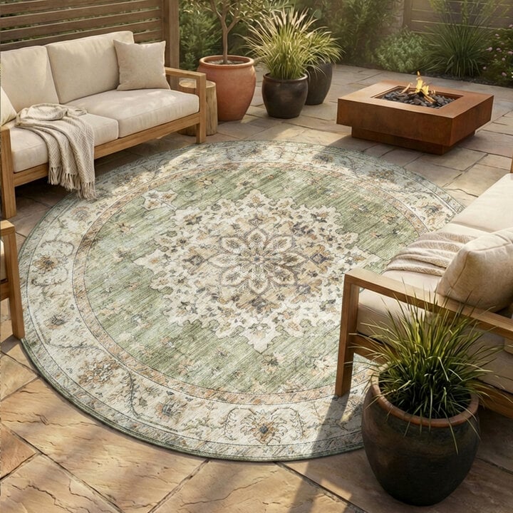 Rond vintage buitenkleed - Santo Medaillon Groen