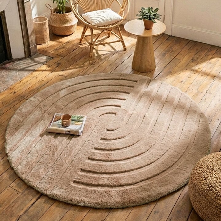 Rond hoogpolig vloerkleed - Carvy Curves Taupe