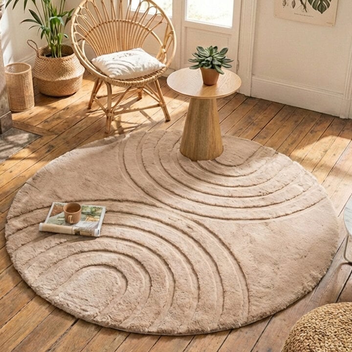 Rond hoogpolig vloerkleed - Carvy Arches Taupe