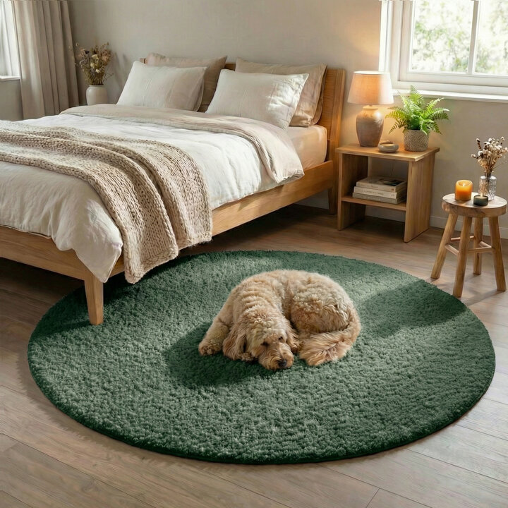 Rond fluffy vloerkleed - Bobby Groen