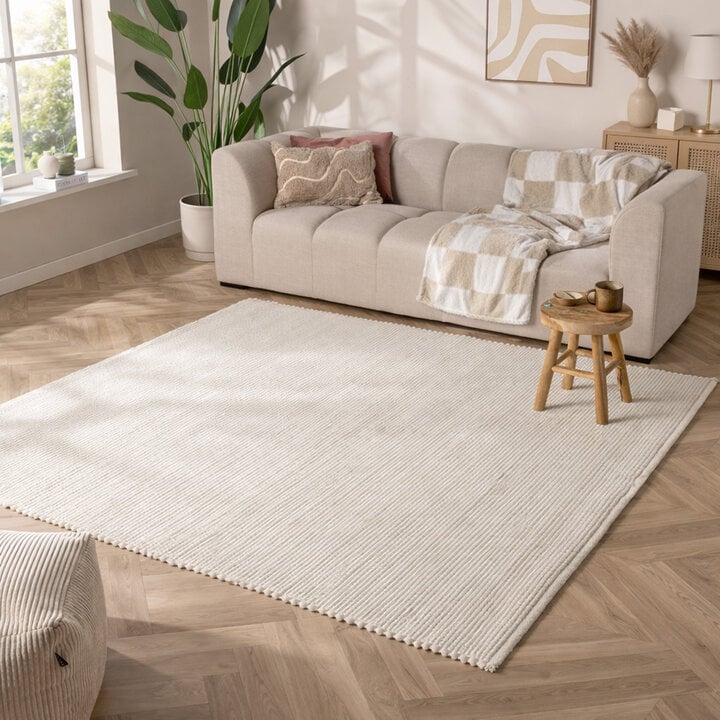 Vierkant wollen vloerkleed - Feline Wit