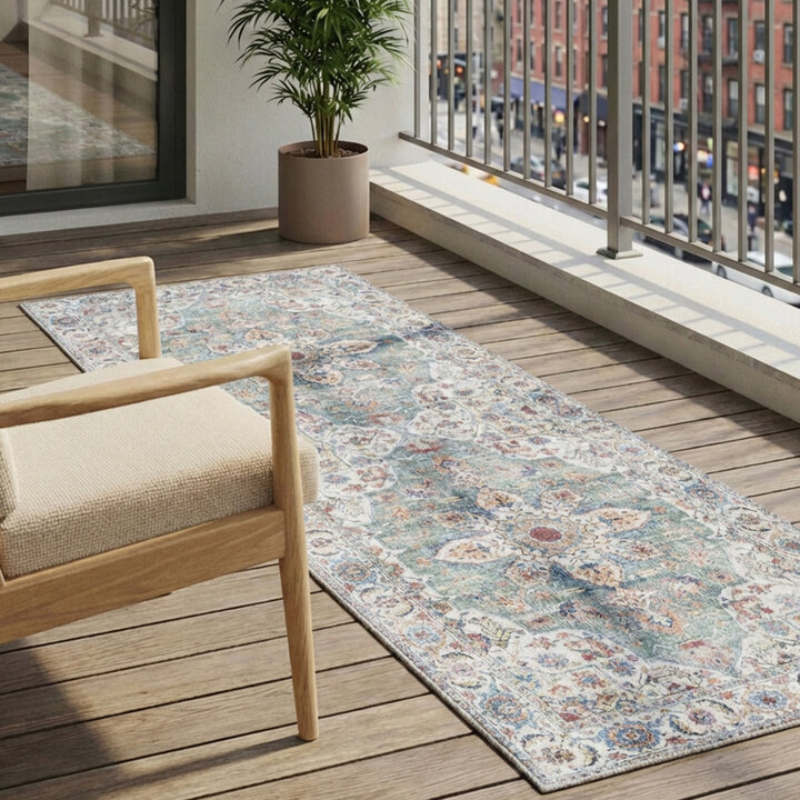 Wasbare loper - Domingo Mandala Olijfgroen