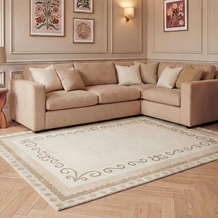 Katoenen vloerkleed - Nola Border Creme