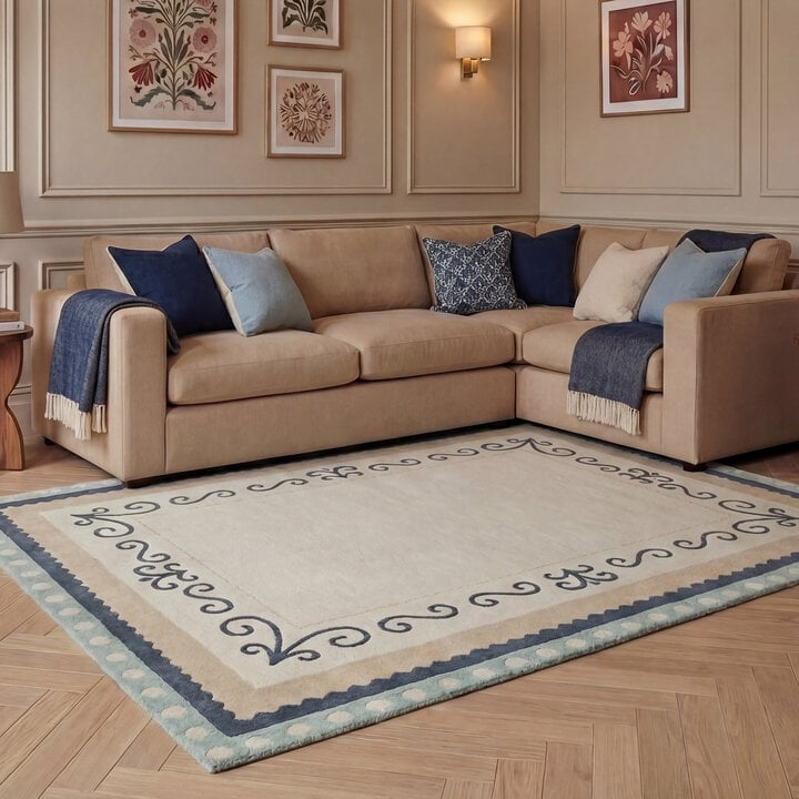 Katoenen vloerkleed - Nola Border Groen