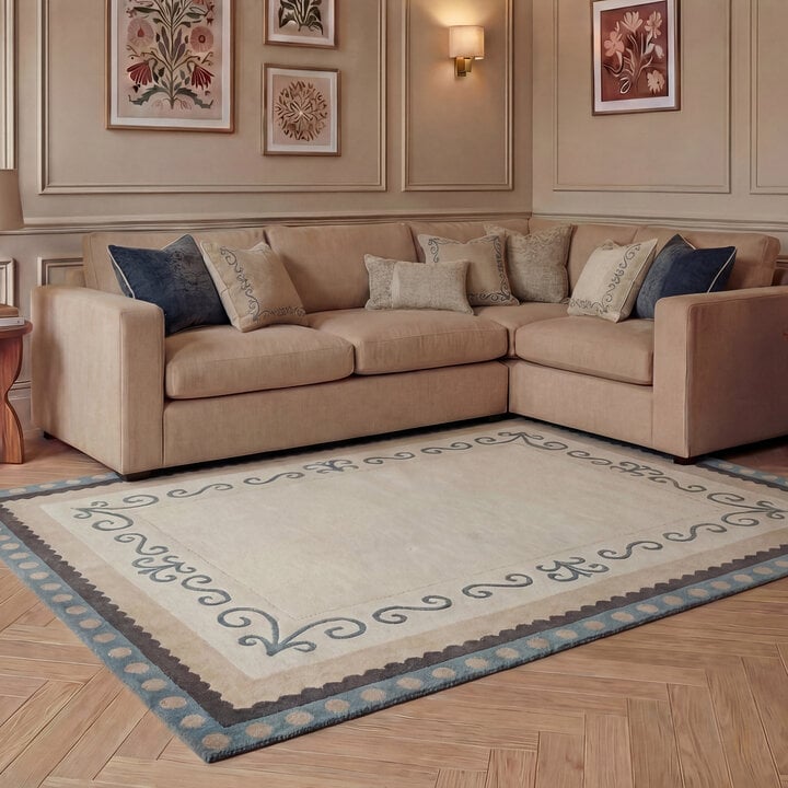 Katoenen vloerkleed - Nola Border Blauw