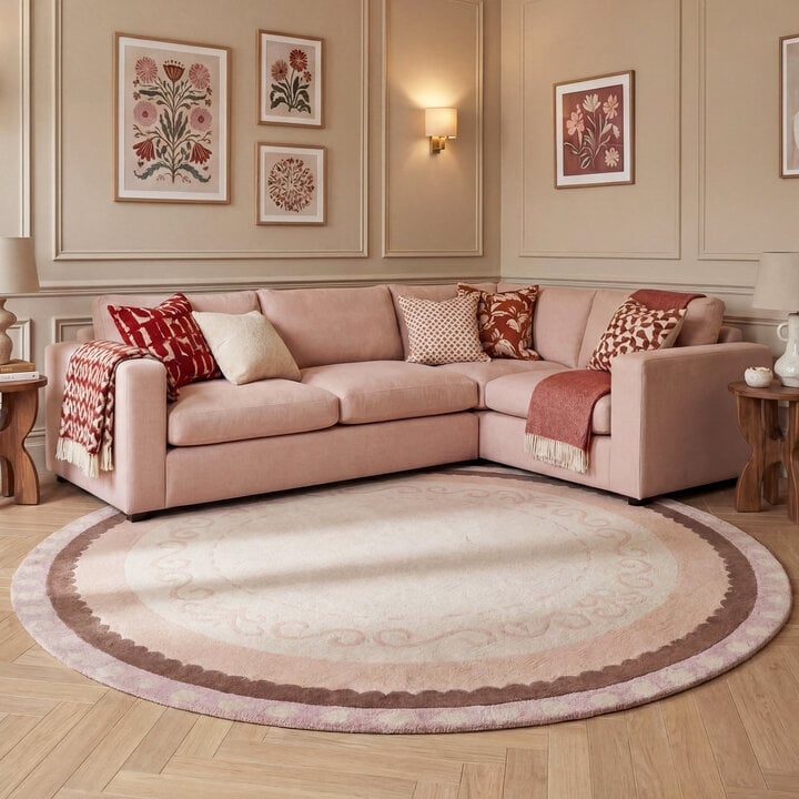 Rond katoenen vloerkleed - Nola Border Beige