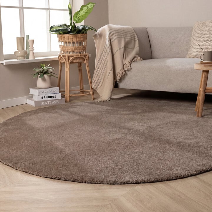 Rond wasbaar vloerkleed - Clean Bruin