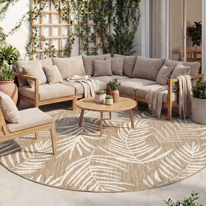 Rond buitenkleed - Malta Leaves Naturel