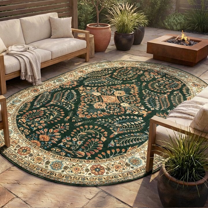 Ovaal vintage buitenkleed - Santo Flora Donkergroen