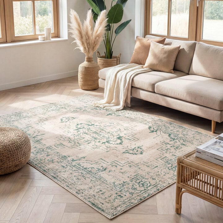 Vintage vloerkleed - Spring Ethnic Creme/Groen