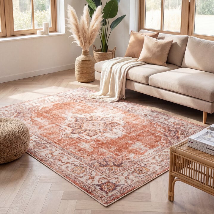 Vintage vloerkleed - Spring Medaillon Terra/Creme