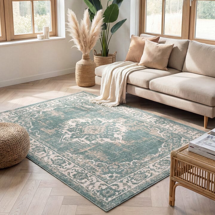 Vintage vloerkleed - Spring Medaillon Groen/Creme