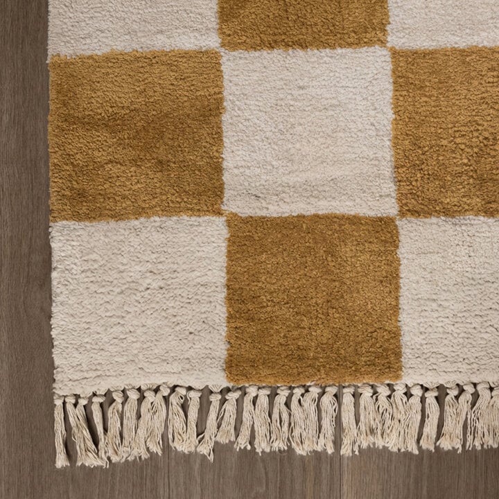 Checkerboard vloerkleed - Blox Fringe Okergeel - 4