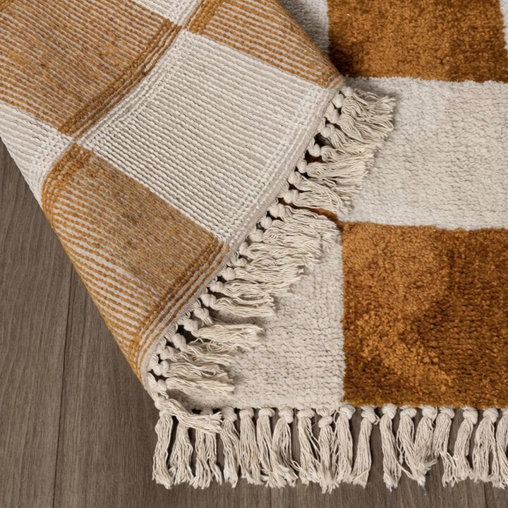 Checkerboard vloerkleed - Blox Fringe Okergeel - 6