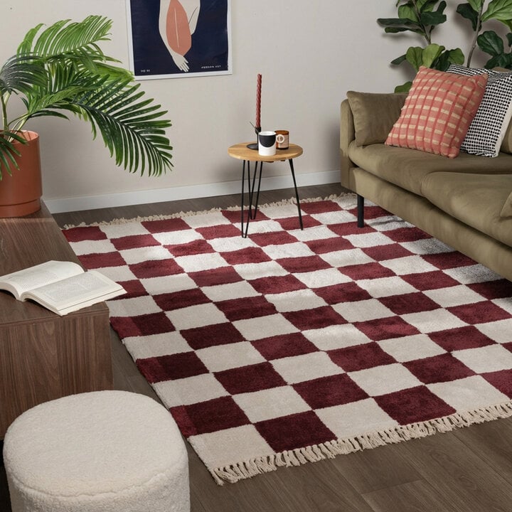 Checkerboard vloerkleed - Blox Fringe Rood