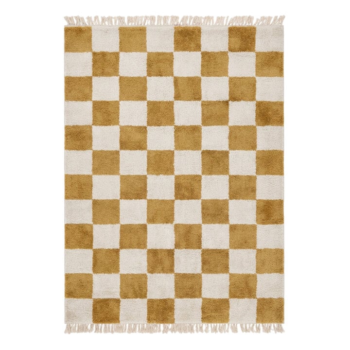 Checkerboard vloerkleed - Blox Fringe Okergeel - 1