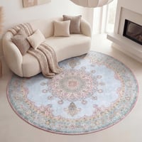 Rond vintage vloerkleed - Lily Medaillon Lichtblauw