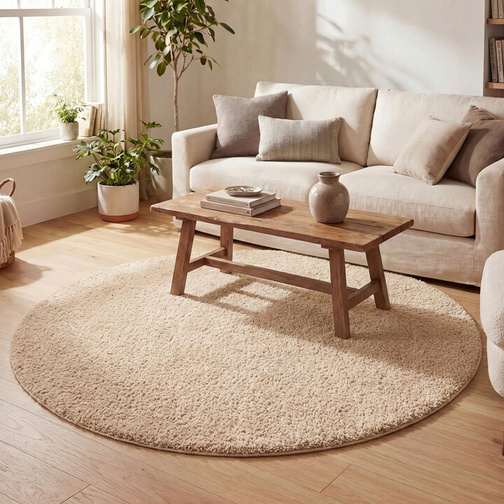 Rond hoogpolig vloerkleed - Lofty Beige