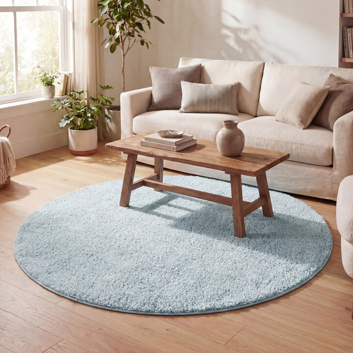 Rond hoogpolig vloerkleed - Lofty Lichtblauw