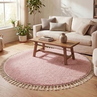 Rond hoogpolig vloerkleed - Lofty Fringe Roze