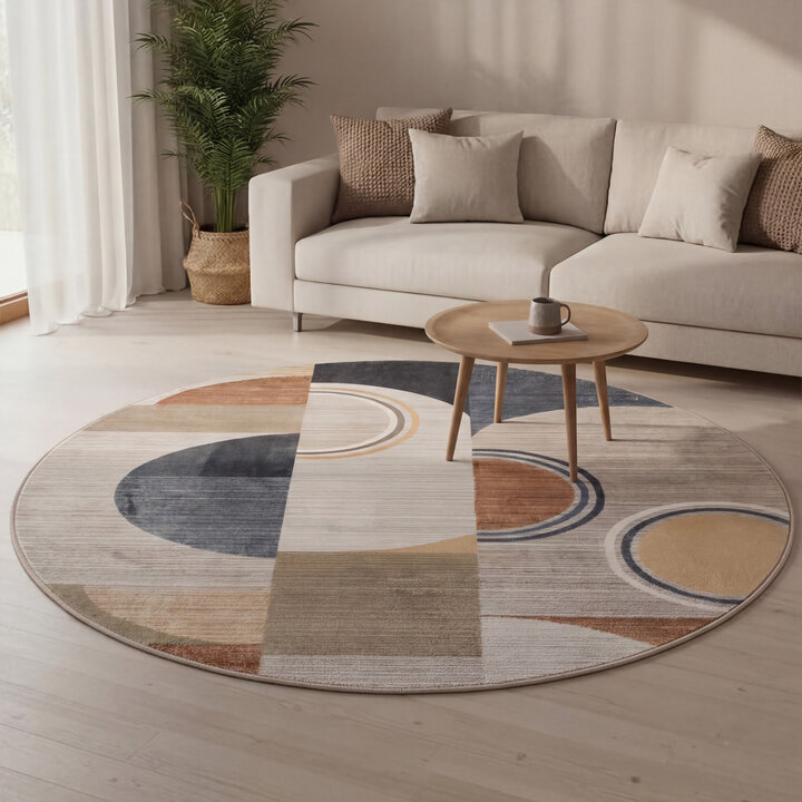 Rond wasbaar vloerkleed - Misha Blocks Multicolor