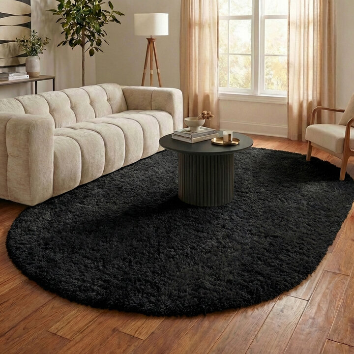 Ovaal Shaggy vloerkleed - Blaze Zwart