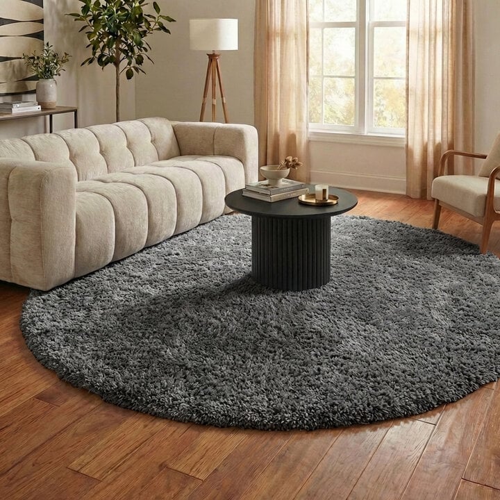 Rond Shaggy vloerkleed - Blaze Grijs