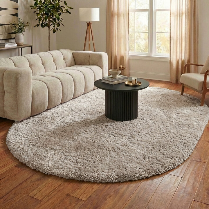 Ovaal Shaggy vloerkleed - Blaze Beige/Grijs