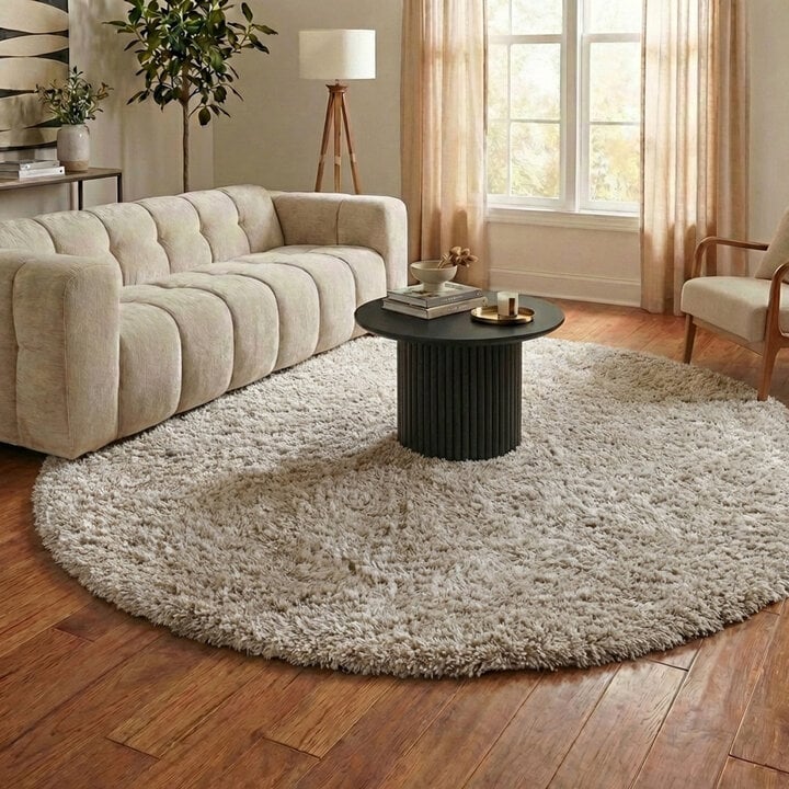 Rond Shaggy vloerkleed - Blaze Beige/Grijs