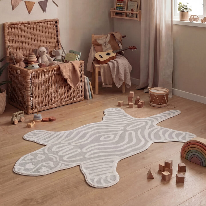 Wasbaar kindervloerkleed - Raf Tijger Grijs 