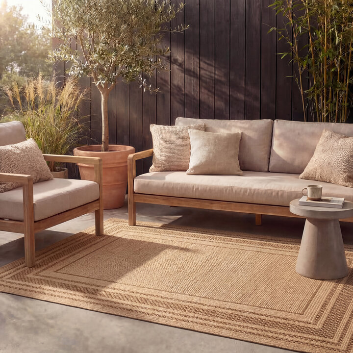 Jute buitenkleed - Mavi Border Creme/Bruin 