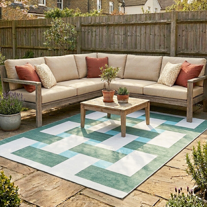 Retro binnen- & buitenvloerkleed - Pop Lines Groen