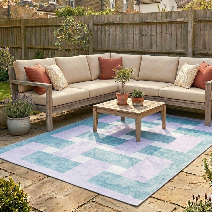 Retro binnen- & buitenvloerkleed - Pop Lines Lila