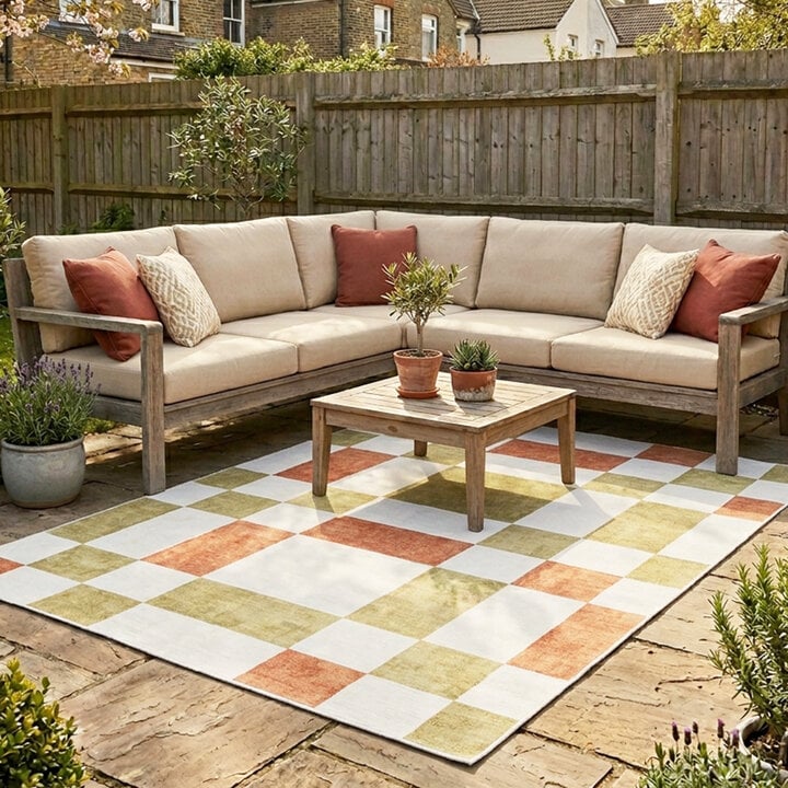 Retro binnen- & buitenvloerkleed - Pop Cubes Terra