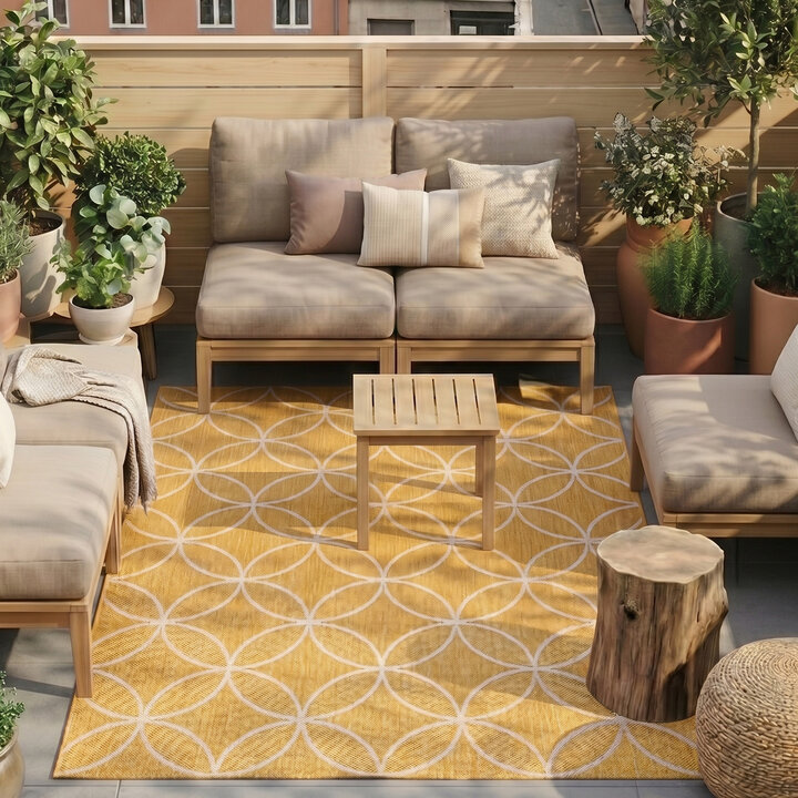 Geometrisch buitenkleed - Faro Ripple Geel 