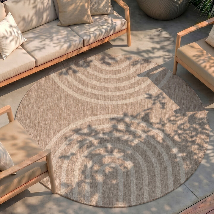 Rond In- & Outdoor vloerkleed - Sierra Arches Beige/Creme