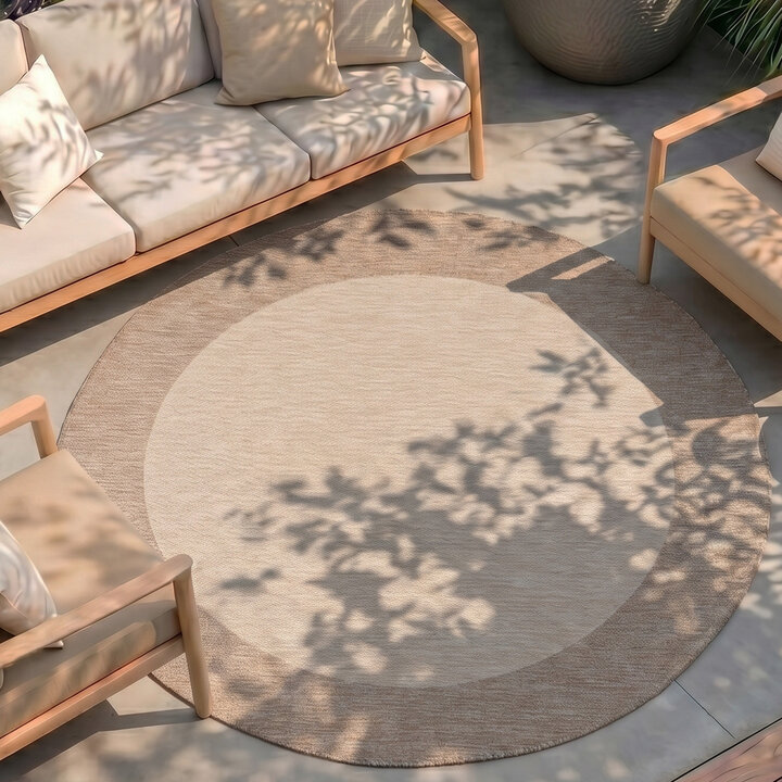 Rond In- & Outdoor vloerkleed - Sierra Border Creme/Beige