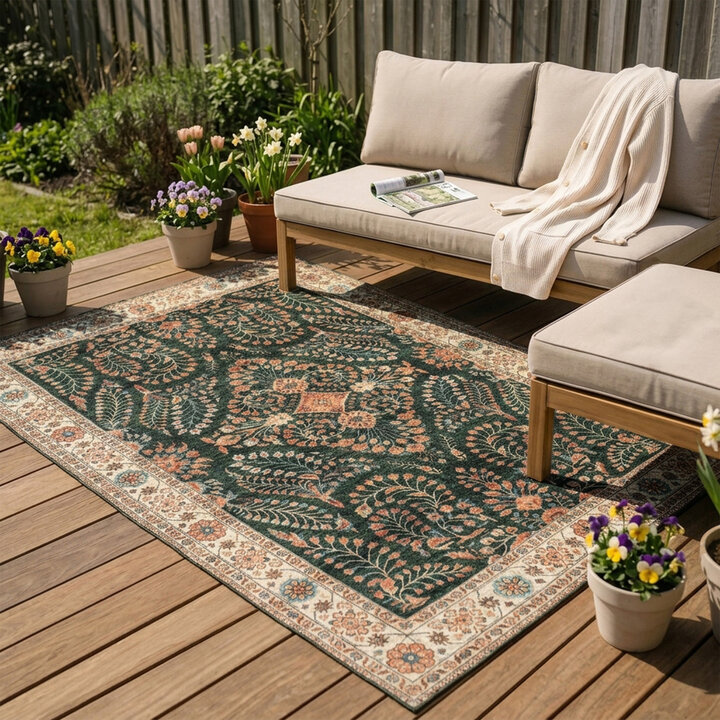 Vintage buitenkleed - Santo Flora Donkergroen
