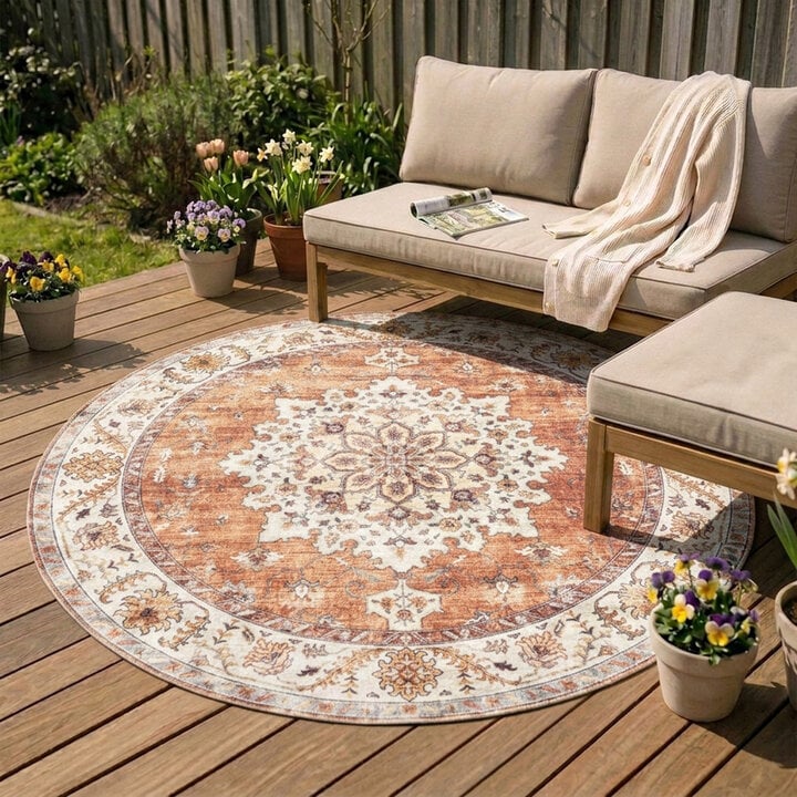 Rond vintage buitenkleed - Santo Medaillon Terra