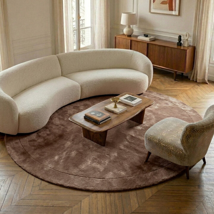 Rond vloerkleed - Isara Border Bruin