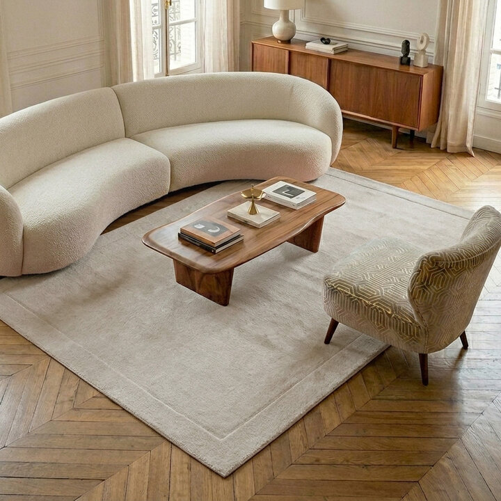 Wollen vloerkleed - Isara Border Creme