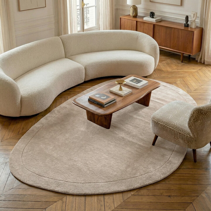 Organisch vloerkleed - Isara Border Creme