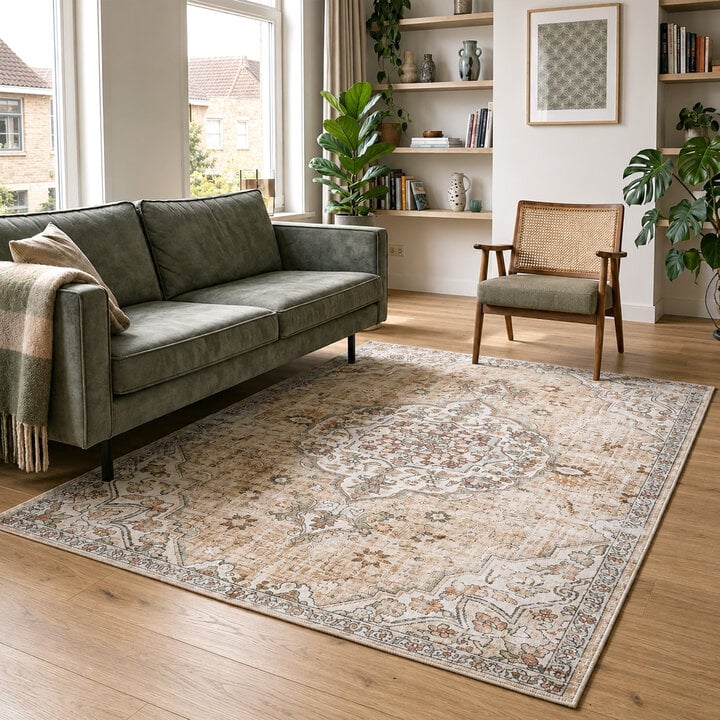 Oosters vloerkleed - Leyla Medaillon Taupe 